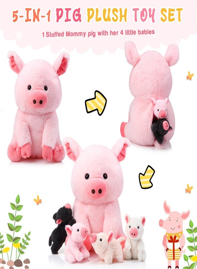 Silipull 5 Pcs Pig Stuffed Animals, 12 Inch Large Plush Mommy Pig with 4 Little Baby in Mother Belly, Gifts for Mothers, Boys and Girls' Graduation Birthday Party Favors(Sitting) - Image 4